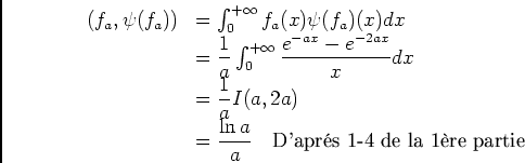 \begin{displaymath}
\begin{array}{ll}
\left(\dfrac{\vert\vert\psi(f_a)\vert\ve...
...\quad\text{D'aprs 3-2, 3me partie}\\
&=4\ln a
\end{array}\end{displaymath}
